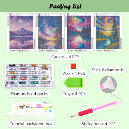 Lanzeyo Diamond Painting Kits for Adults Hand Crafts Diamond Art Kits for Beginners Starry Night Landscape Diamond Painting Diamond Dots Kits Gem Art Adult Crafts 4PCA Wall Art (StarryNight) - color: 06 Starry night
