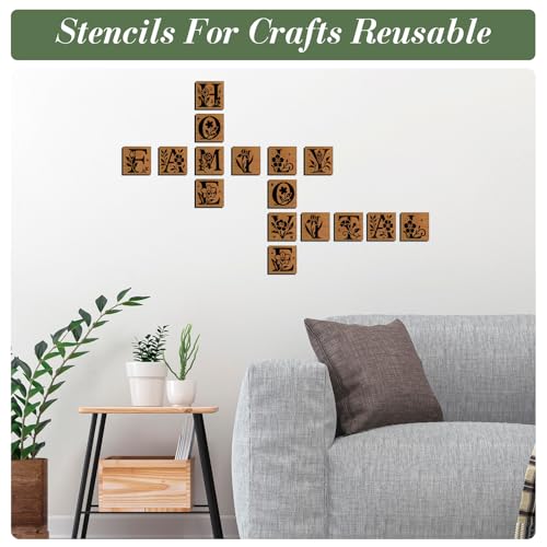 Letter Stencils for Crafts Reusable 36Pcs Number Stencils(5.1X5.1 Inch) - color: Floral Letter