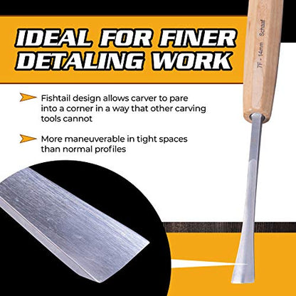 4-pc Wood Chisel Set, Fishtail Gouges, Sharpened | Professionally hand sharpened, detail carving chisels for beginners, sculpture and relief carving, tutorials included - color: Professionally Sharpened 4 Piece Fishtail Set