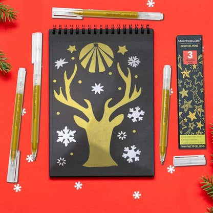 MARTCOLOR 3 Pack Gold Gel Pens,1.0mm Extra Fine Point Gel ink Pens | Opaque Archival Ink Pen for Black Paper Drawing, Art Highlight, Illustration, Bullet Journaling, Card Making & DIY Projects - color: Gold