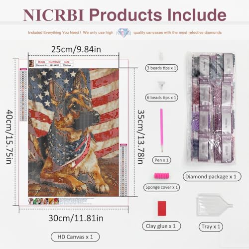 NICRBI Diamond Painting Kits for Adults Dog, Diamond Art 12x16 Inch