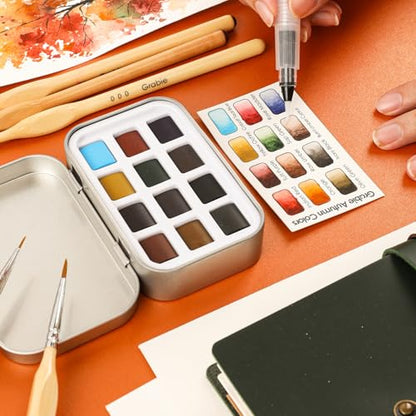 Grabie 12 Color Travel Watercolor Paint Set, Pocket Palette, Autumn - color: Autumn