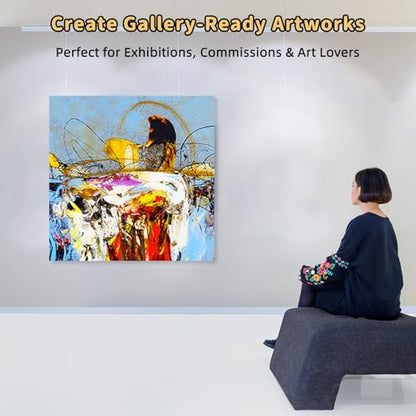4-Pack 24x24 Square Stretched Canvas Cotton for Oil & Acrylic (60 x 60 cm) | 380gsm 100% cotton, triple acid-free gesso, no bleed warp resistant, for mixed media - size: 4PK - 24"x24"