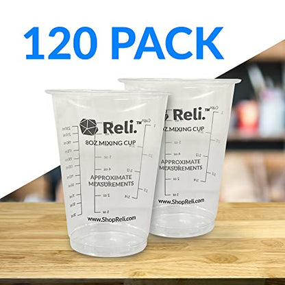 Reli. 8 oz Paint Mixing Cup (120 Pcs) | Resin Mixing | Disposable Measuring Cups / Clear Plastic Mixing Cup | Use for Paint, Epoxy, Resin, Pigments (8oz)