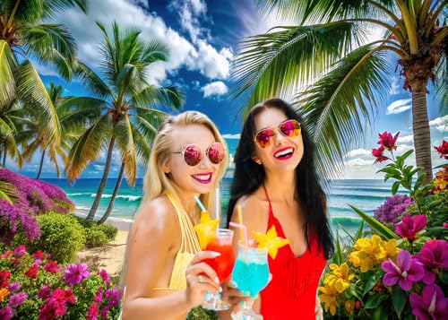 7x5ft Summer Hawaiian Beach Photography Backdrop Tropical Flower Palm Leaves Background for Luau Aloha Party Decoration Banner Photo Booths - size: 7x5ft