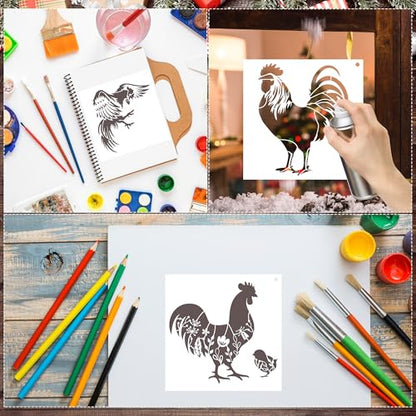 Keluna Farmhouse Chicken Stencils - 15 Pcs Farm Stencil Set for Wood Crafts, Farmhouse Chicken Rooster Stencil - style: chicken stencil