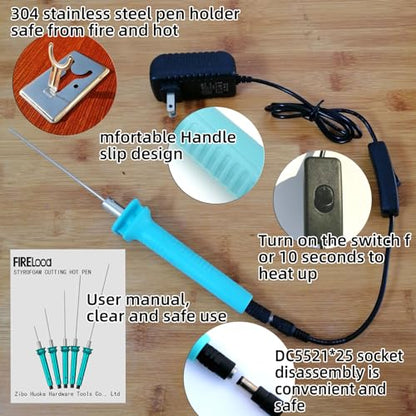 FIRElood Hot Wire Pen, Electric Hot Wire Cutter Pen 20cm, Styrofoam Cutting Hot Pen Hot Wire Cutting Pen for Amateur DIY Heat Cutting Engraving Pen, Art Making, Foam Carving (blue, 200mm) - size: 200mm