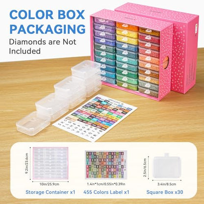 30PCS Diamond Painting Storage Containers Trays with Lids | Diamond Art Beads Storage & Line-Up Trays, Diamond Art Accessories Tools, Diamond Painting Dots Organizer, Pink Box Package - size: 30 Piece Tray Kits