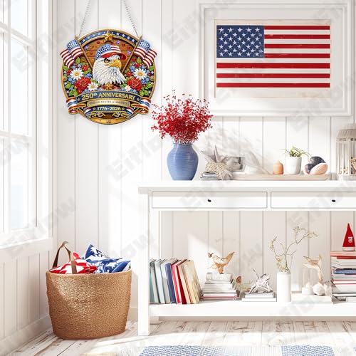 Eiflow Acrylic Diamond Art Hanging Kit for Adults USA 250th Anniversary, DIY Diamonds Painting Door Hanger Board Kit July 4th, Special Crystal Diamond Art Painting Pendant Ornament (Eagle) - color: Eagle