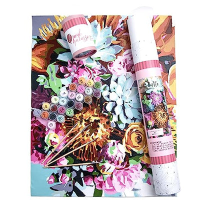 Pink Picasso Paint by Number Kit, for Adults & Teens,16x20, Pinch Me | Botanical Floral Collection, Acrylic Paints and Brushes included, Pre-printed high quality canvas, DIY art kit, Gift-ready - color: Pinch Me