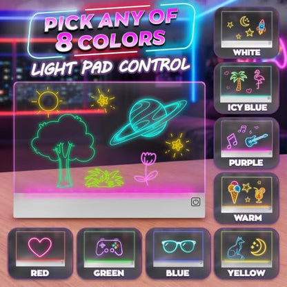 Upgraded 16 Inches LED Drawing Board – Rechargeable, 8 Colors, 11 Light Modes, Adjustable Brightness – Acrylic Light Board for Tracing with Stand, Markers and Full Kit – Birthday Gift Set (White) - style: Style White