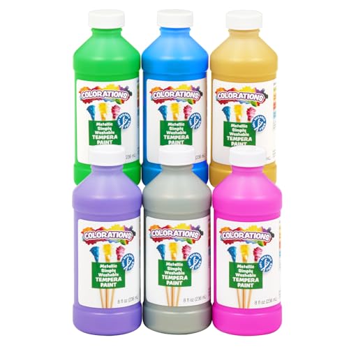 Colorations Paraben-Free Metallic Simply Washable Tempera Paint | Set of 6, 8 oz Bottles - color: Metallic, 6 Pack