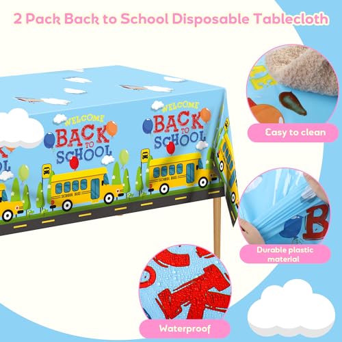 Kochorie 2 Pack Back to School Tablecloth Plastic Rectangle Table Cover 108 x 54 Inch Disposable School Party Tablecloth for Classroom First Day of School Décor Party Supplies - style: Back to School