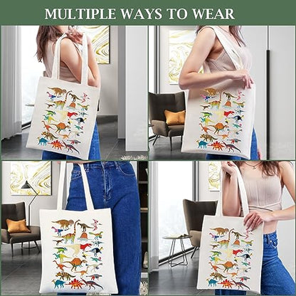 Canvas Aesthetic Tote Bag for Women with Inner Pocket Totes Shoulder Book Bag Shopping Reusable Grocery Bags - color: Dinosaurs Tote Bag