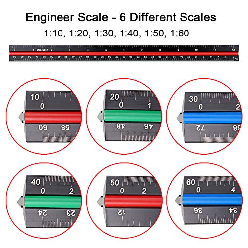 OwnMy 3 Pack 12 Inch Solid Aluminum Triangular Architect Scale Ruler Set | 3-Colors-Groove Architectural and Engineer Scale Metal Ruler Set, Clear Scales Drafting Rulers for Engineer Blueprint Project - style: Imperial Scale