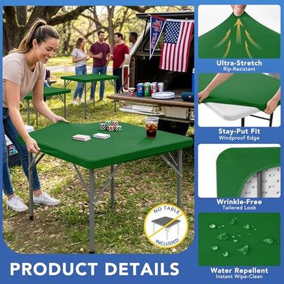 Card Table Covers Square Fitted Elastic Table Cloth-2 Pack Green 36x36 Inch | Spandex Stretch Windproof Washable Folding Card Tablecloths-Christmas Outdoor Camping Dining Patio Kitchen Banquet Party - color: Green, size: 36'' x 36'' | 2 Pack