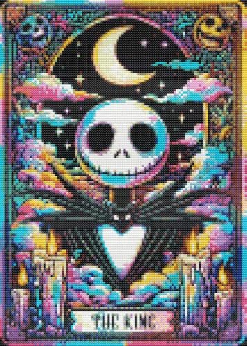 Eiazuiks Halloween Stamping Cross Stitch Kit, Skeleton Halloween Counting Cross Stitch Kit for Adult Beginners, Full Line DIY Stitching Kit for Home Decor Cross Stitch Patterns 12x16 inches - color: Skeleton