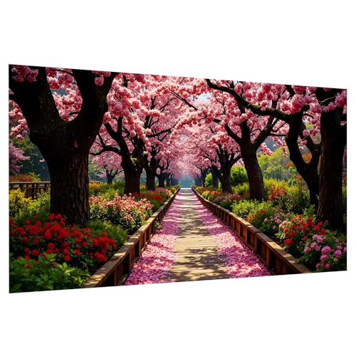 JOOZ Large Diamond Art Kits for Adults DIY 5D Cherry Blossom Diamond Painting Kits Full Drill Landscape Diamond Art Painting Flowers Gem Painting Kits for Gift Home Wall Decor 27.5x15.7 Inch - color: Cherry Blossom 052