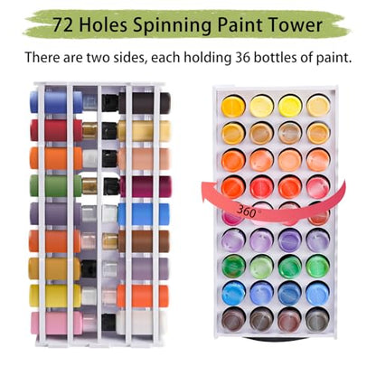 Craft Paint Storage Rack, 72 Holes Spinning Paint Storage Tower | 2oz Craft Paints Organizer Holder Stand