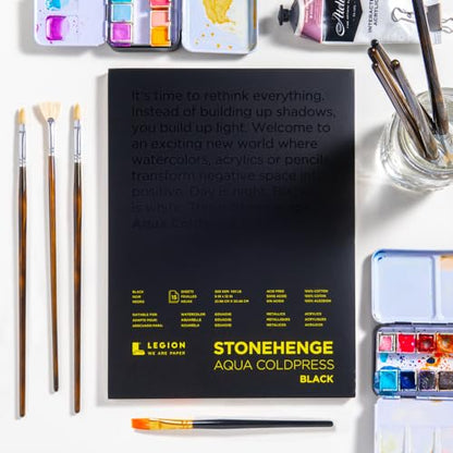 Stonehenge Aqua Black Medium Weight Pad, 140lb, Coldpress, 5 x 7 Inches, 15 Sheets for Wet and Dry Media - size: 5 x 7