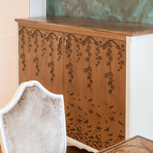 Leaf Vine Border Stencil for Painting - 12 Pcs Reusable Flowers Wall Stencils for Painting Large Pattern, Tree Stencil for Painting on Wood DIY Home Canvas Wardrobe Crafts Decoration - style: Vine Stencil