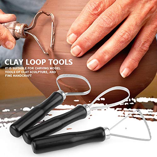 Clay Trimming Tool,Pottery Trimming Tools, 3 Pcs/Set Wood Pottery Clay Sculpture Big Loop Tool 3pcs Sculpting Tools Ceramic with Steel Flat Wire