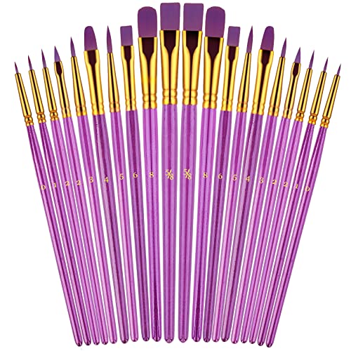 Paint Brushes Set, 20 Pcs Paint Brushes for Acrylic Painting, Oil Watercolor Acrylic Paint Brush, Artist Paintbrushes for Body Face Rock Canvas, Adult Drawing Arts Crafts Supplies, Purple | Artist Paintbrush (Nylon Hair Wood Handles) for Adult Drawing, Gr