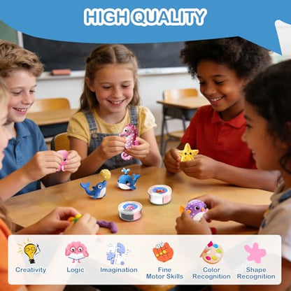Air Dry Clay Kit - 12 Marine Animal Modeling Clay for Kids, Complete DIY Clay Craft Set with Sculpting Tools & Step-by-Step Tutorials, Ultra Soft & Non-Sticky Clay, Children's Day Gift Ideas - color: Clay Marine Kit
