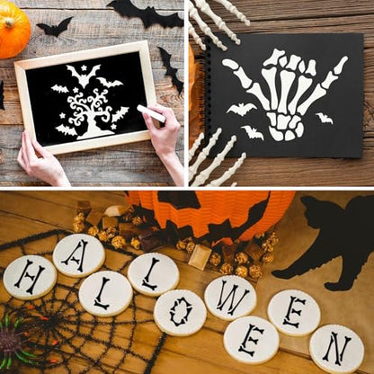 80 Pcs 3 x 3 Inch Halloween Stencils for Painting on Wood, Reusable Happy Pumpkin Spider Web Stencil DIY Ornaments Ghost Paint Template Set for Wall Door Home Decor - style: Halloween