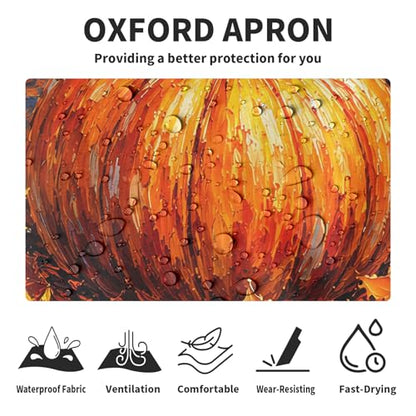 Fall Thanksgiving Aprons Van Gogh Starry Night Pumpkin Kitchen Apron with Two Pockets Maple Leaves Sunflower Cooking Apron with Adjustable Neck Strap for Baking Crafting Painting - color: Fall-starry Pumpkin