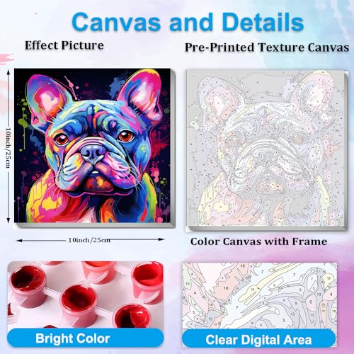 Artunion Framed Paint by Numbers Kit for Adults Beginners & Kids Ages 8-12,French Bulldog Paint by Number with Frame,Easy Dog Paint by Numbers Kit on Canvas 10 * 10 Inch Without Easel - color: ZXT-180-F