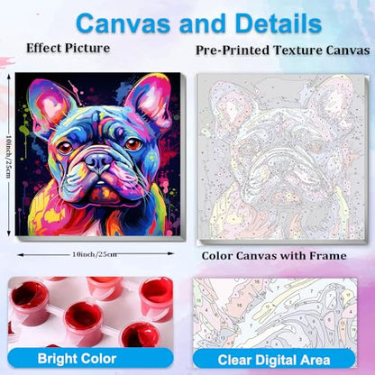 Artunion Framed Paint by Numbers Kit for Adults Beginners & Kids Ages 8-12,French Bulldog Paint by Number with Frame,Easy Dog Paint by Numbers Kit on Canvas 10 * 10 Inch Without Easel - color: ZXT-180-F