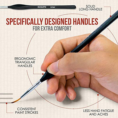 DUGATO Fine Detail Brush Set, 8-Piece Miniature Brushes with Case Holder | Detailing Paint Brush Set, Ergonomic Triangular Handles & Travel Case for Acrylic, Watercolor, Oil, Models & Warhammer - color: 8pcs Detailing Paint Brush - Black