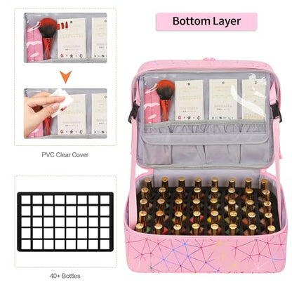 Nail Polish Organizer Bag Holds 50+ Bottles (15ml/0.5 fl.oz) &UV Nail Lamp - color: 04-Pink, size: 50 Bottles