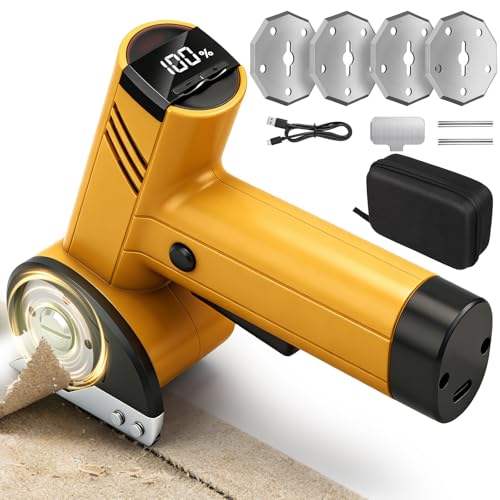 KELIN Cardboard Cutter Electric with LED Display, 4.2V Electric Box Cutter with 4 Blades, 4-Speed Adjustable, 120-420RPM, Storage Box, Cordless Electric Scissors for Cardboard Fabric Plastic Leather - color: Yellow