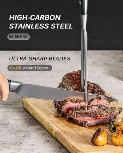KYOKU Turkey Carving Set - German Steel Carving Knife & Fork Set | German 1.4116 Steel Full Tang Set, Pakkawood Handles With Mosaic Pins, Meat Poultry Brisket Portioning Set With Gift Box - style: Carving Set