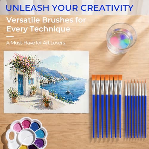 Smallbudi 168 PCS Small Paint Brushes Bulk for Kids Classroom | Flat & Round Tip Acrylic Paint Brush Set, Paintbrushes for Oil Watercolor Canvas Face & Detail Painting, Art Craft Supplies - size: 84Flat+84round