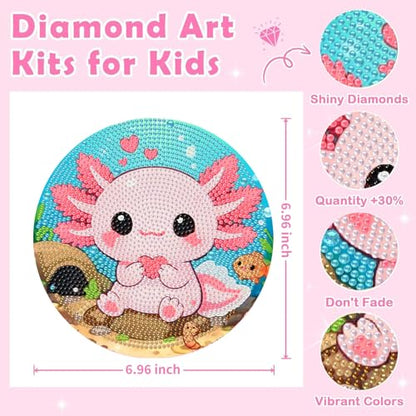 Arttoplus Axolotl Diamond Art Kits for Kids with Round Frame 8x8 inch - color: CC1126-US
