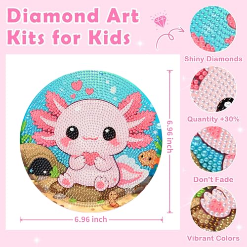 Arttoplus Axolotl Diamond Art Kits for Kids with Round Frame 8x8 inch - color: CC1126-US