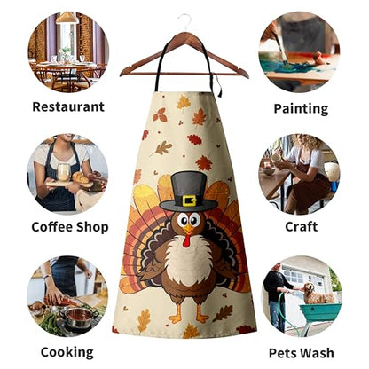 Thanksgiving Aprons for Women Men Turkey Apron with Adjustable Neck Strap Kitchen Chef Grilling Unisex Apron with Pockets for Cooking, Barbecue, Crafting, Sewing - color: Turkey-beige