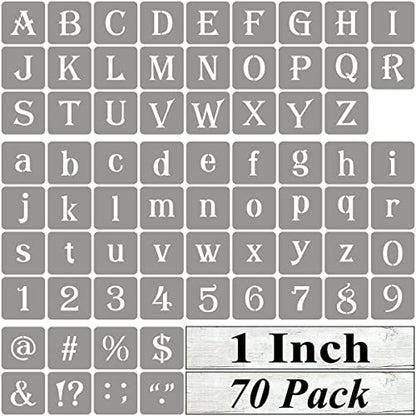 1 Inch Alphabet Letter Stencils for Painting - 70 Pack Letter and Number Stencil Templates with Signs for Painting on Wood, Reusable Alphabet and Numbers Stencils for Chalkboard Wood Signs & Wall Art - size: 1 Inch