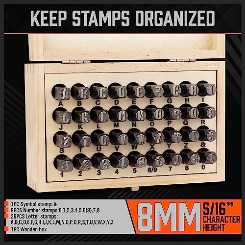 HORUSDY 36-Piece Number and Letter Stamp Set 5/16 (8mm) (A-Z) Punch Perfect for Imprinting Metal Stamping kit, Plastic, Wood, Leather - color: (5/16”) 8mm