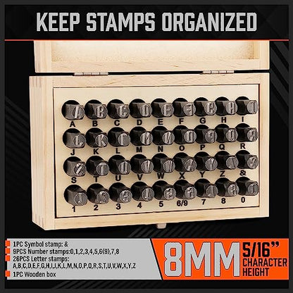 HORUSDY 36-Piece Number and Letter Stamp Set 5/16 (8mm) (A-Z) Punch Perfect for Imprinting Metal Stamping kit, Plastic, Wood, Leather - color: (5/16”) 8mm
