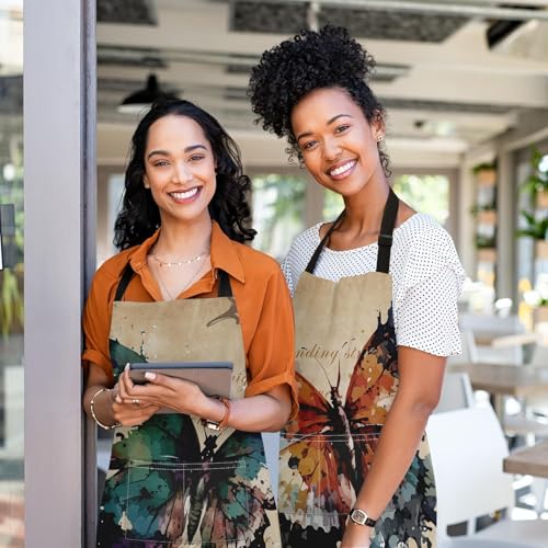 2 PC Aprons Stripe Durable Adjustable Bib with Pockets Apron for Women Men Lovers Chef Home Kitchen Cooking Garden - color: Brown Green
