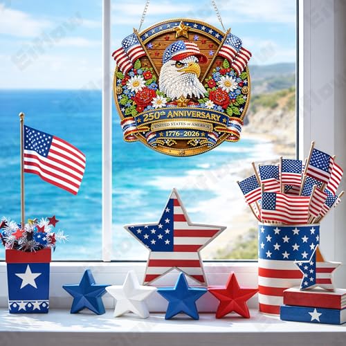 Eiflow Acrylic Diamond Art Hanging Kit for Adults USA 250th Anniversary, DIY Diamonds Painting Door Hanger Board Kit July 4th, Special Crystal Diamond Art Painting Pendant Ornament (Eagle) - color: Eagle