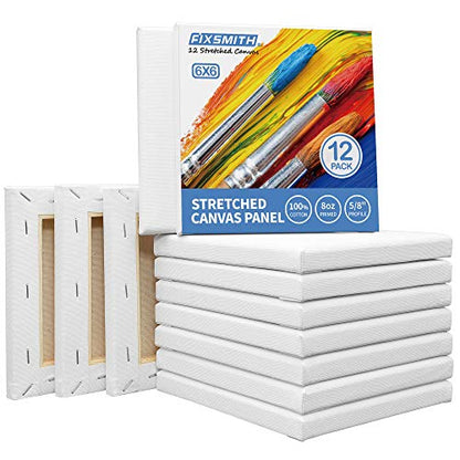 FIXSMITH Stretched Canvas for Painting - 6x6 White Canvas Bulk Pack of 12,Primed,100% Cotton,5/8 Inch Profile of Super Value Pack for Acrylics,Oils & Other Painting Media. - size: 6"x6"