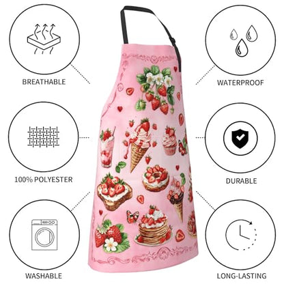 Funny Apron Polyester Grooming Aprons with Pocket for Cooking Kitchen Grilling Adults - color: Strawberry Pink