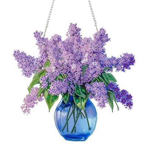 Eiflow DIY Hanging Diamond Art Kit Violet Flower, Acrylic Diamonds Painting Pendant Board Kit Flower, 5D Gem Art Ornament Kit for Adults, Double Sided - color: C#004