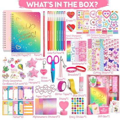 Axirata 2-Pack DIY Journal Kit for Girls, Journal Set for Tween & Teen Girl 6-8-14 Year Old, Scrapbook & Diary Supplies Toy Set, Art & Crafts Stationery Kit Birthday Christmas Ideal Gift for Girls