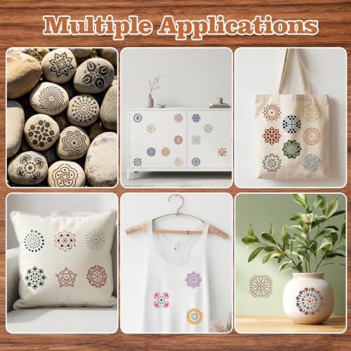 MWOOT 56 Pcs Mandala Stencils, Floral Templates for Painting on Wood, Tile, Stone, Canvas, Floral Stencils for Crafts Reusable, DIY Crafts Scrapbook Decor, 7.62x7.62 CM